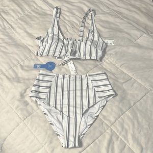 White and black striped, two piece, swim suit from CUPSHE